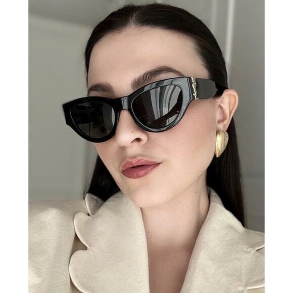 NEW Saint Laurent SLM94 Black Gold Cat Eye Sunglasses